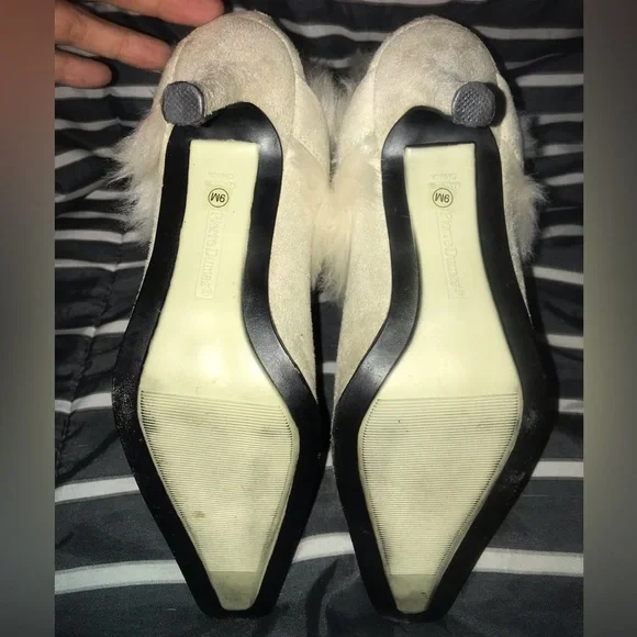 Pierre Dumas Cream Colored, Strapped, Faux Fur Ankle Boots with Heel sz 9 - Picture 7 of 8